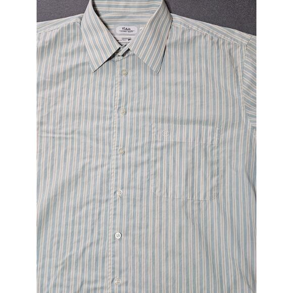 Fideli Shirt Men Large Aqua Blue Pinstripe Classic Short Sleeve Dress Casual - Picture 2 of 7